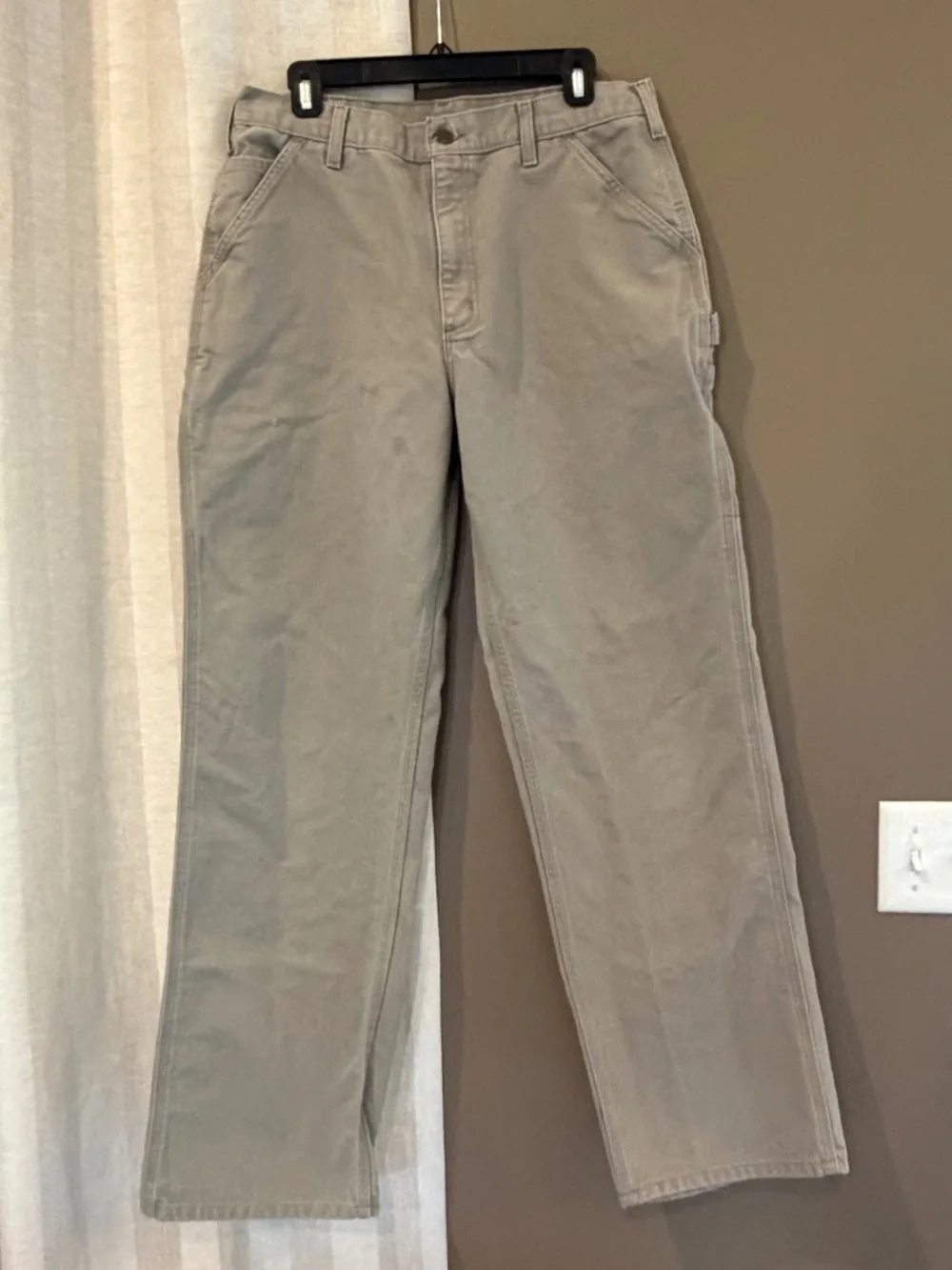 Men's Carhartt Canvas Carpenter Pants Tan, Size 34x32 (Label says 34x34)